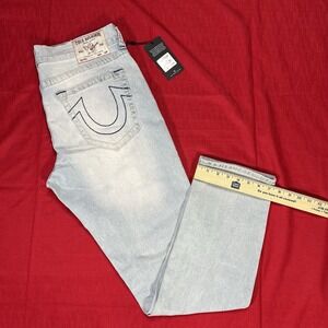 True Religion Geno Big T Relaxed Slim Jeans W33 X L32 Light Blue Wash Denim